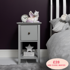 Asora Bedside Table with Drawer in Silk Grey