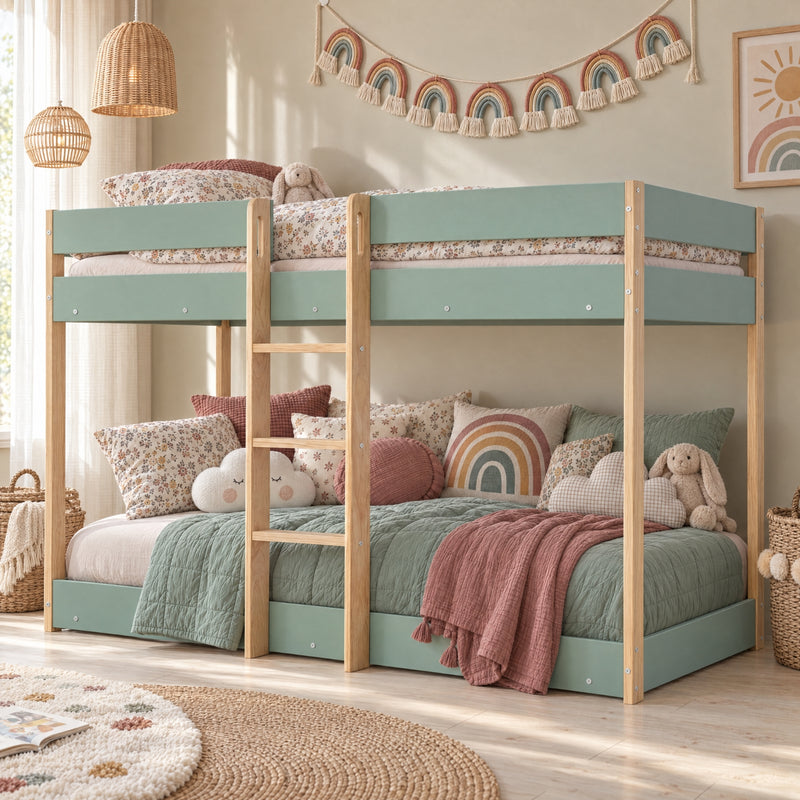Svea Bunk Bed with Straight Ladder in Sage Green & Pine