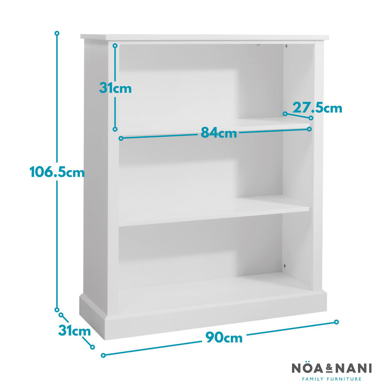 Hemming 3 Tier Low Bookcase in Classic White