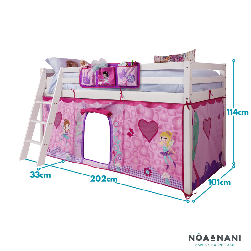 Moro Cabin Bed Midsleeper with Fairies Tent in Classic White