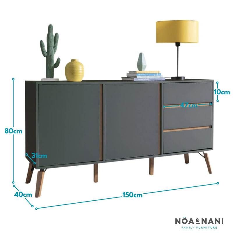 Otto Sideboard Large 2 Door with Drawer in Grey