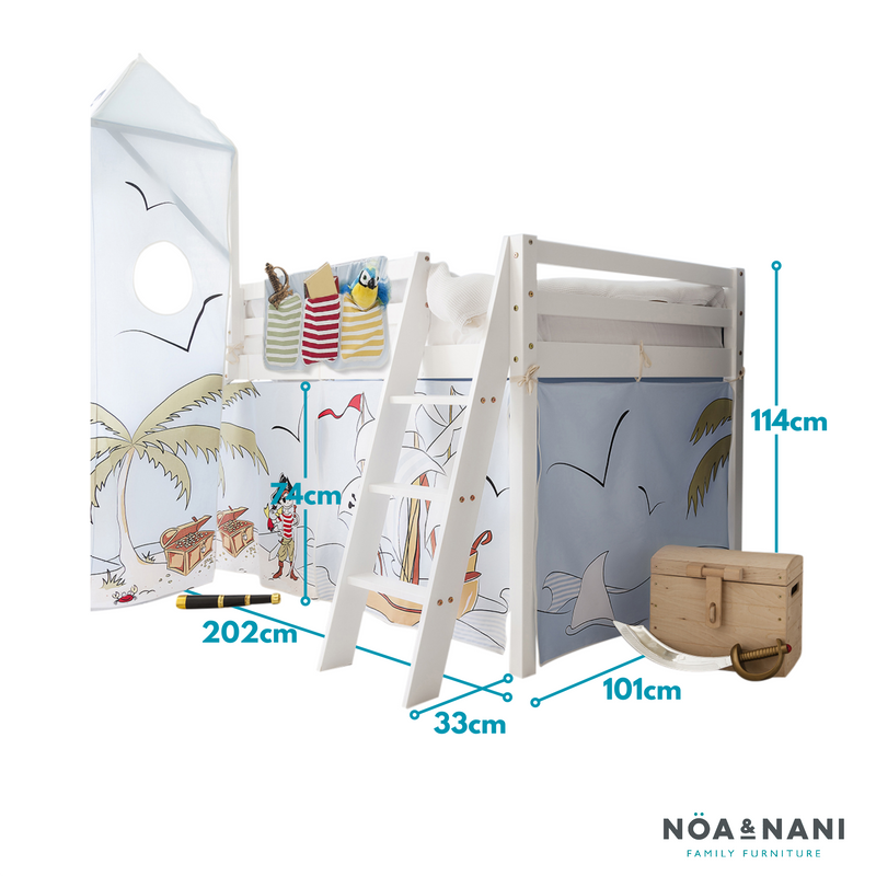 Moro Cabin Bed Midsleeper with Pirate Pete Package in Classic White