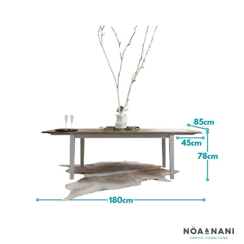 Canterbury 180cm Dining Table with 2 Extensions in Silk Grey and Dark Pine