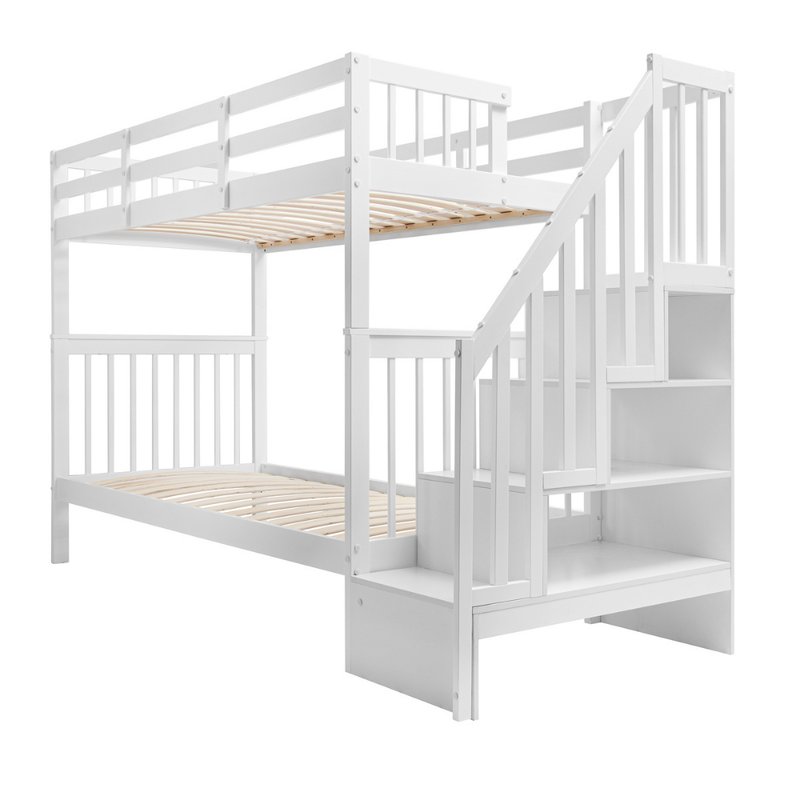 Ulla Staircase Bunk Bed with Storage Staircase in Classic White