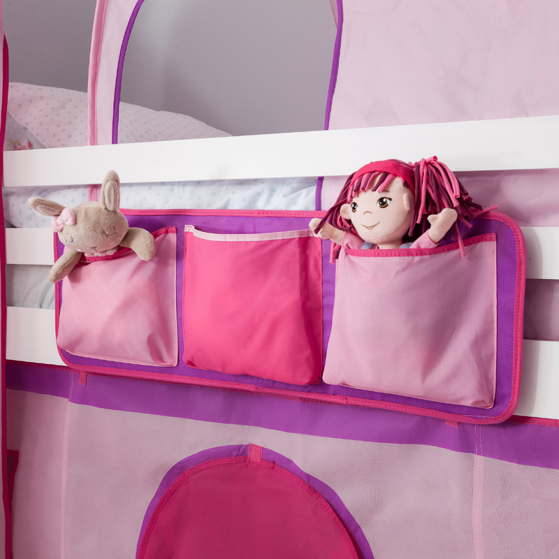 Moro Cabin Bed Midsleeper with Pink Package & Slide in Classic White