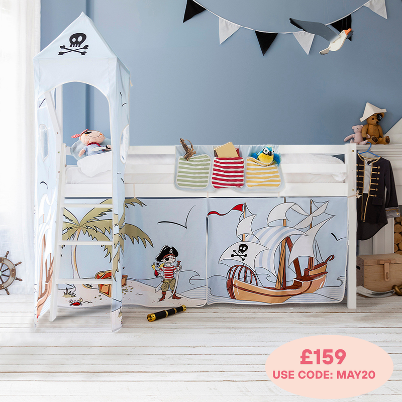 Moro Cabin Bed Midsleeper with Pirate Pete Package in Classic White