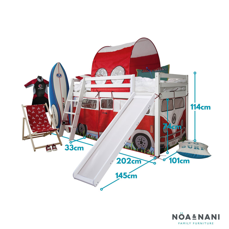 Moro Cabin Bed Midsleeper with Slide & Campervan Package in Classic White