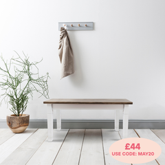 Canterbury Hallway Bench Entryway Medium in White and Dark Pine