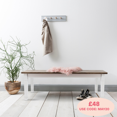 Canterbury Hallway Bench Entryway in White and Dark Pine
