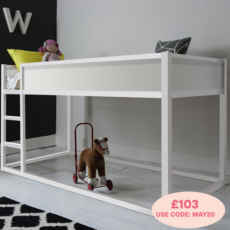 Lykke Midsleeper Cabin Bed Reversible with Straight Ladder in Classic White