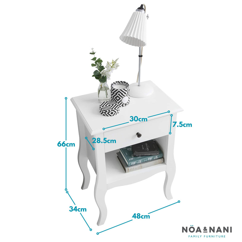 Camille Bedside Table 1 Drawer in Classic White