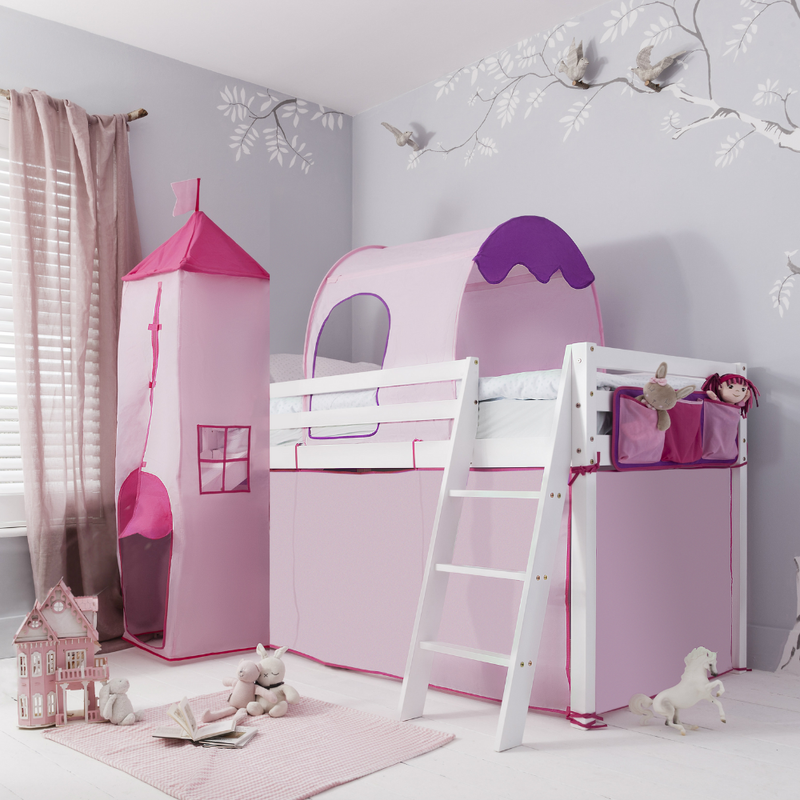 Moro Cabin Bed Midsleeper & Pink Package in Classic White