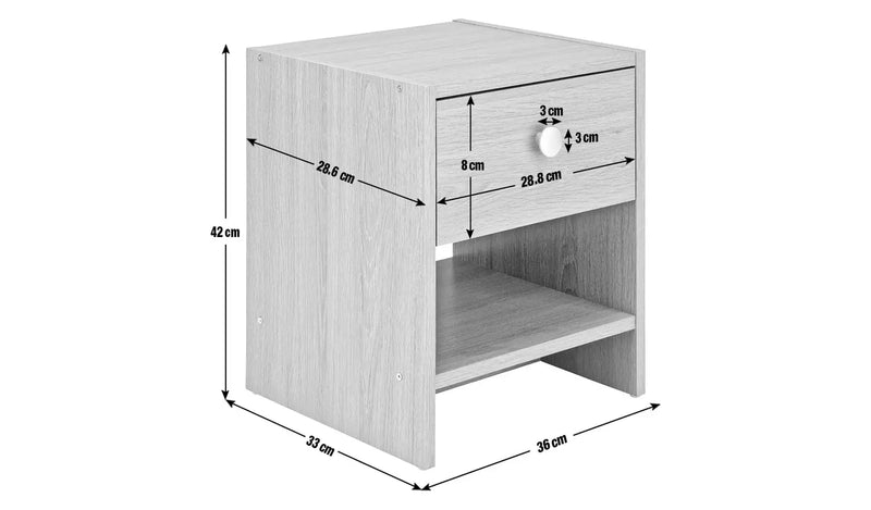 Seville 1 Drawer Bedside Table - Grey Oak Effect 18092663 (OpenBox- See T's & C's for details)