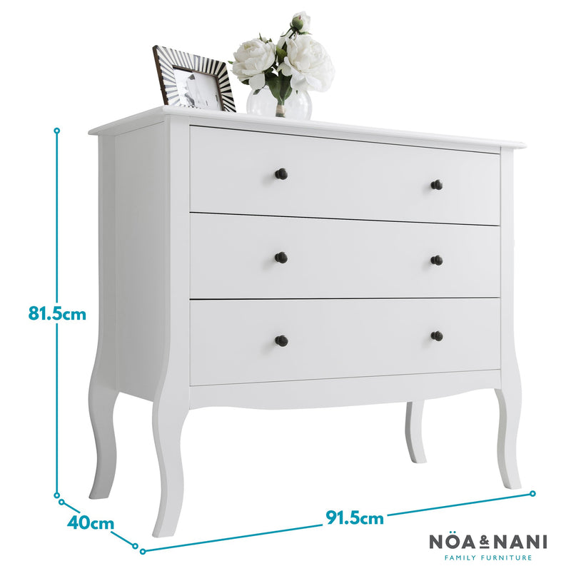 Camille Chest of Drawers 3 Drawer in Classic White
