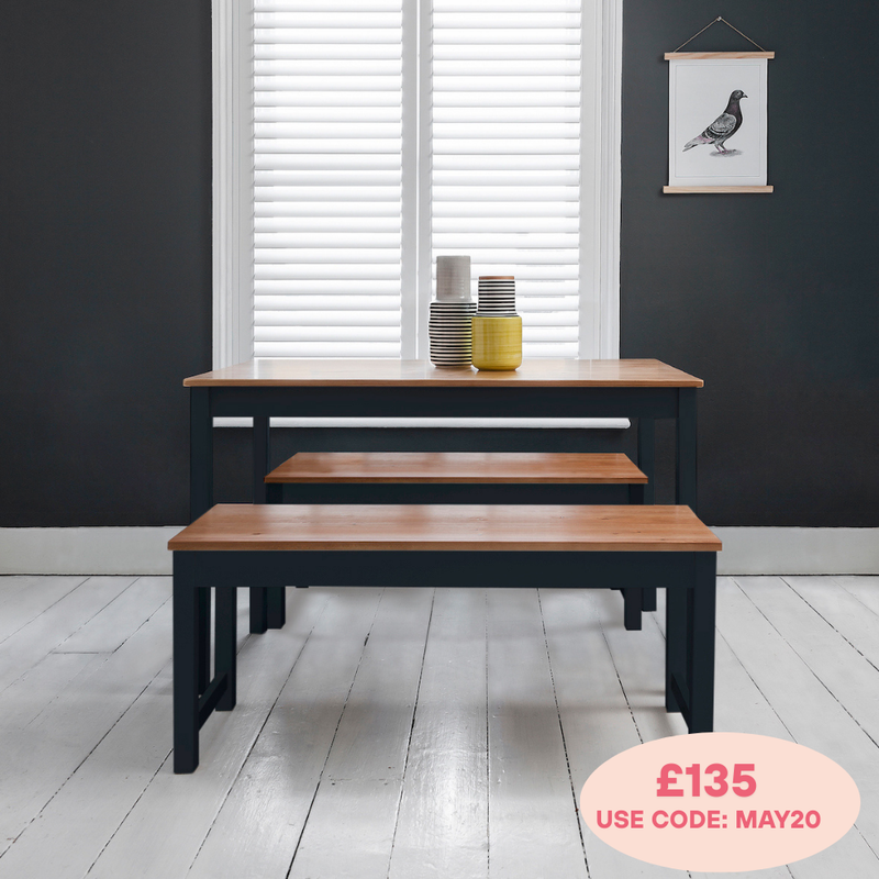 Annika Dining Table with 2 Benches in Anthracite