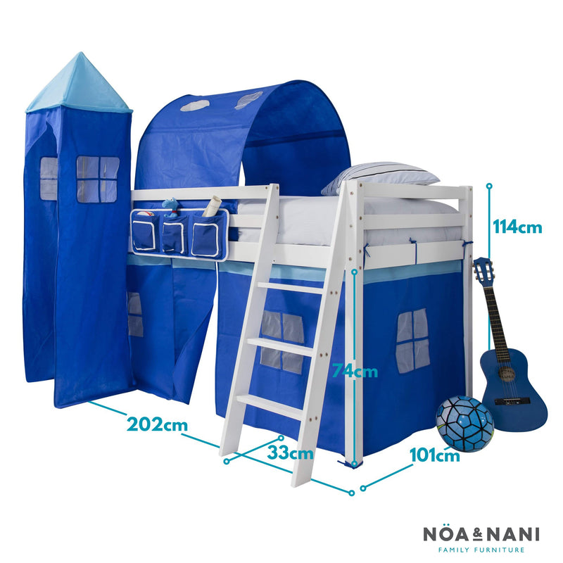 Moro Cabin Bed Midsleeper with Blue NW Package in Classic White