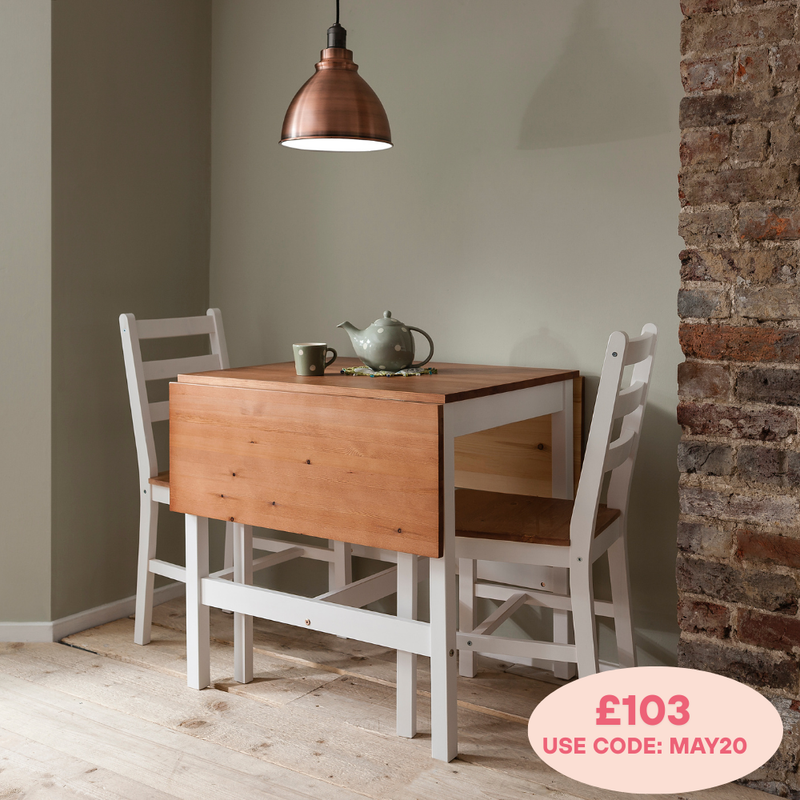 Annika Dropleaf Dining Table in Classic White & Natural Pine