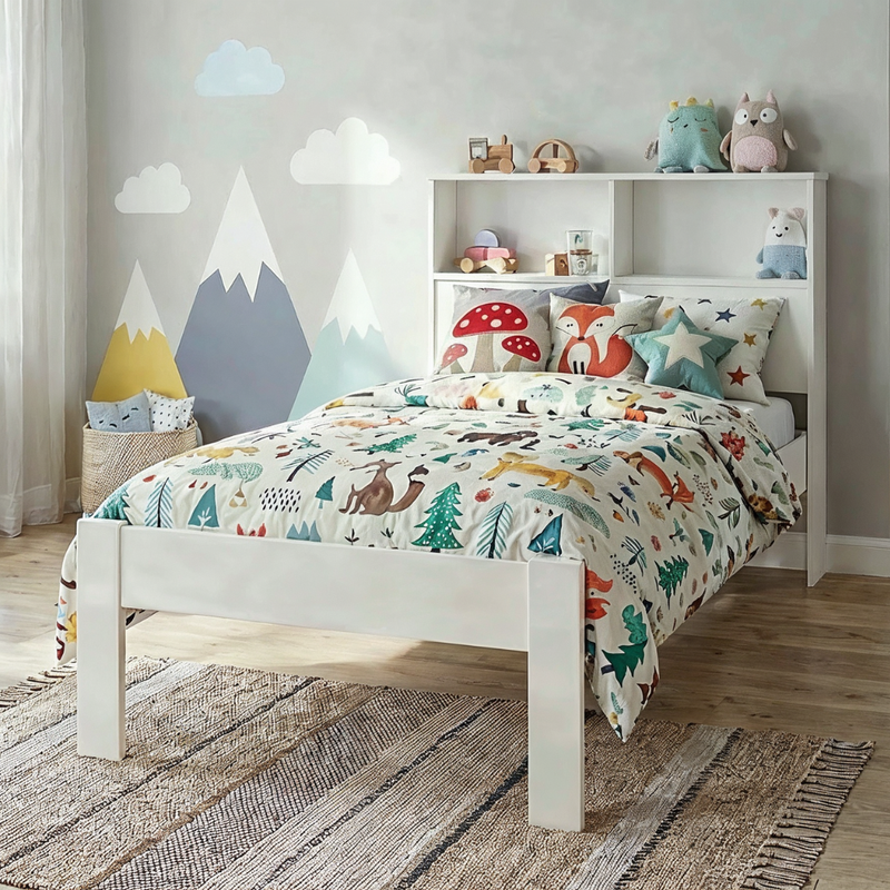 Joni Single Bed with Built in Storage in Classic White