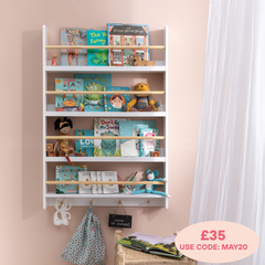 Elene Display Wide & Large Shelf Bookcase Wall Mounted & 4 Coathooks