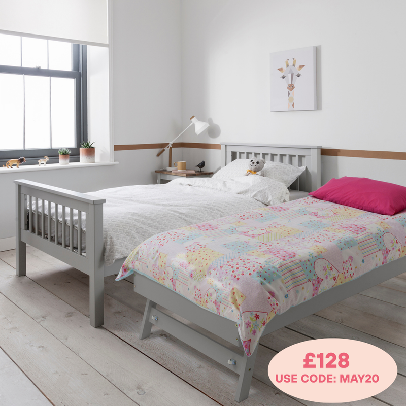Hampshire Single Bed Frame with Matheus Pull-Out Trundle in Grey