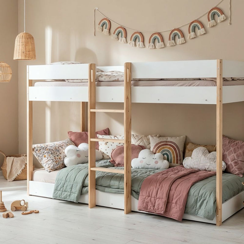 Svea Bunk Bed with Straight Ladder in Classic White & Pine