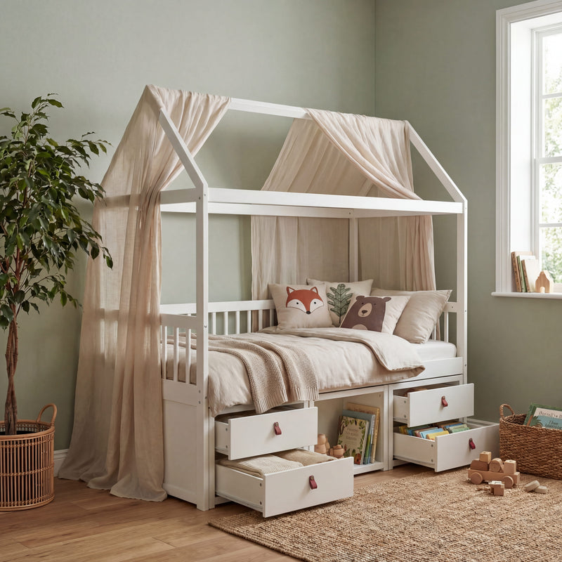 Lottie Bo Peep House Day Bed with Storage Drawers in Classic White