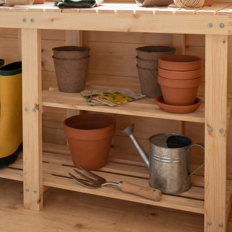 Einar Pine Shed Outdoor Garden Storage Rack in Natural Pine