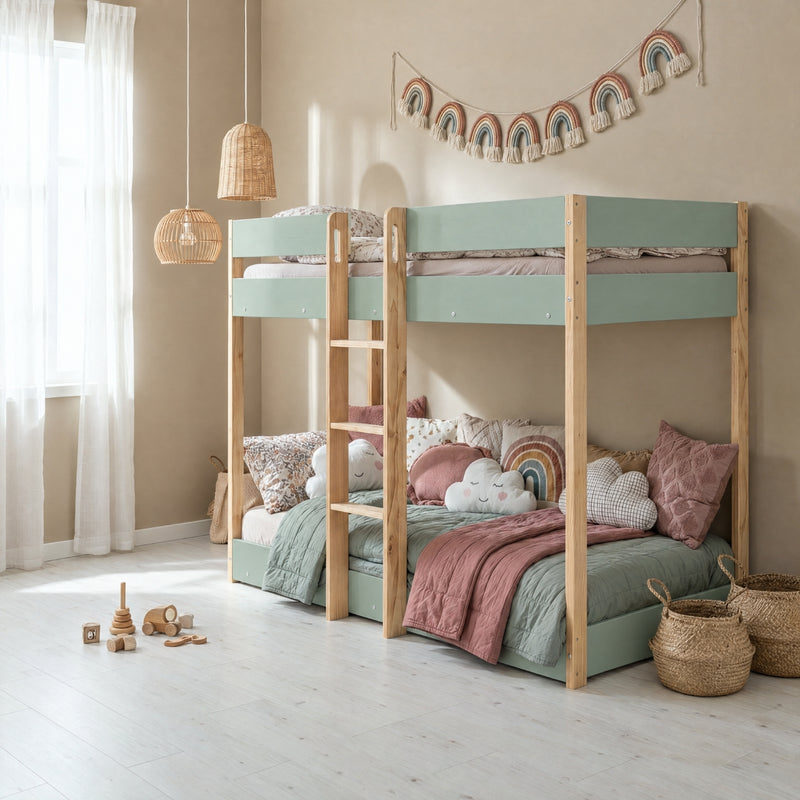 Svea Bunk Bed with Straight Ladder in Sage Green & Pine