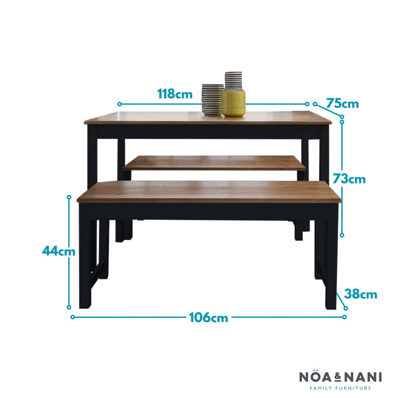 Annika Dining Table with 2 Benches in Anthracite