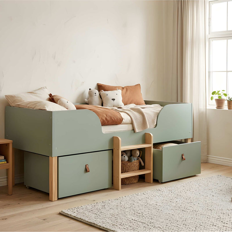 Arvid Shorty Cabin Bed Captains Low Midsleeper with Storage in Green