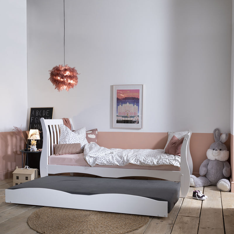 Astrid Single Sleigh Bed with Pullout Trundle in White