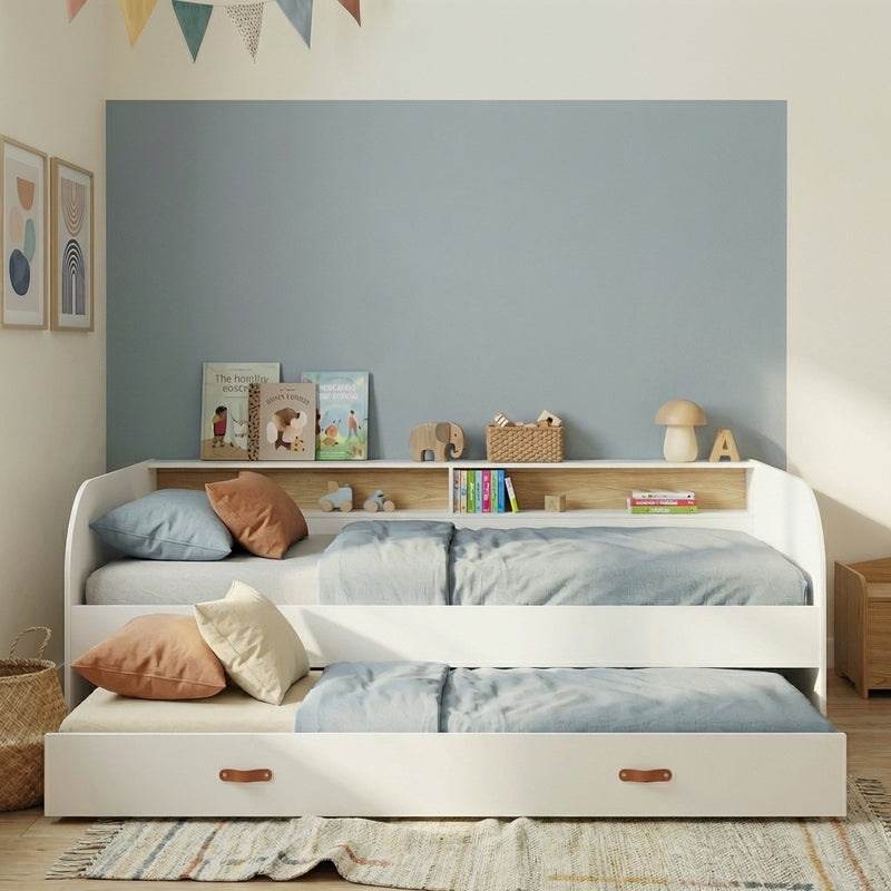 Helene Day Bed with Pull-Out Trundle in Classic White & Pine