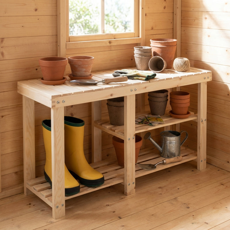 Einar Pine Shed Outdoor Garden Storage Rack in Natural Pine