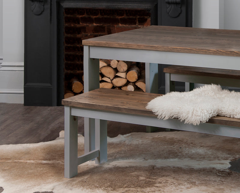 Hever Dining Table with 2 Benches in Grey and Dark Pine