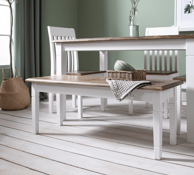 Canterbury Hallway Bench Entryway Medium in White and Dark Pine