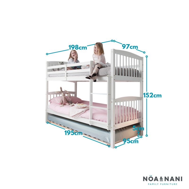 Brighton Bunk Bed with Asana Pull out Trundle in Classic White