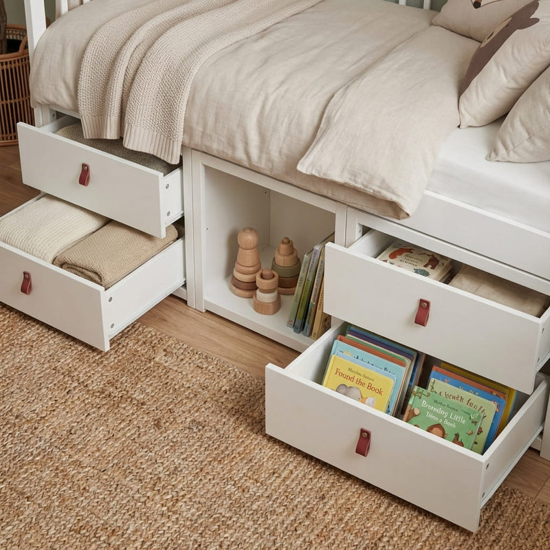 Lottie Bo Peep House Day Bed with Storage Drawers in Classic White