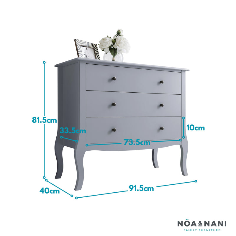 Camille Chest of Drawers 3 Drawer in Silk Grey