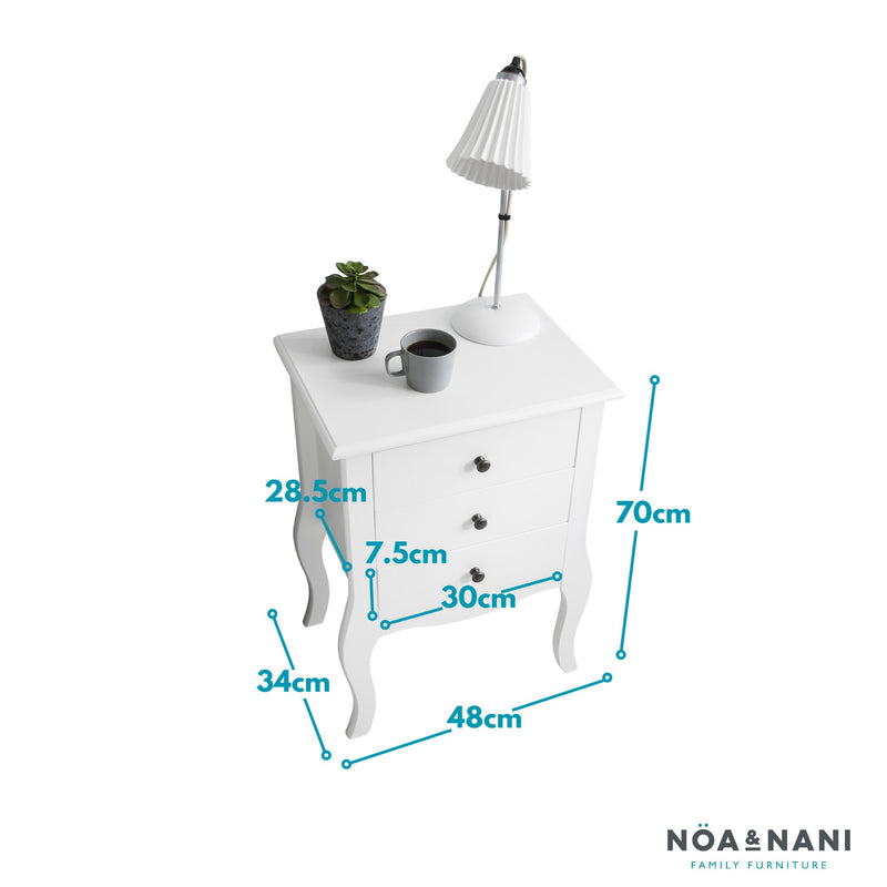 Camille Side Table Chest 3 Drawer in Classic White