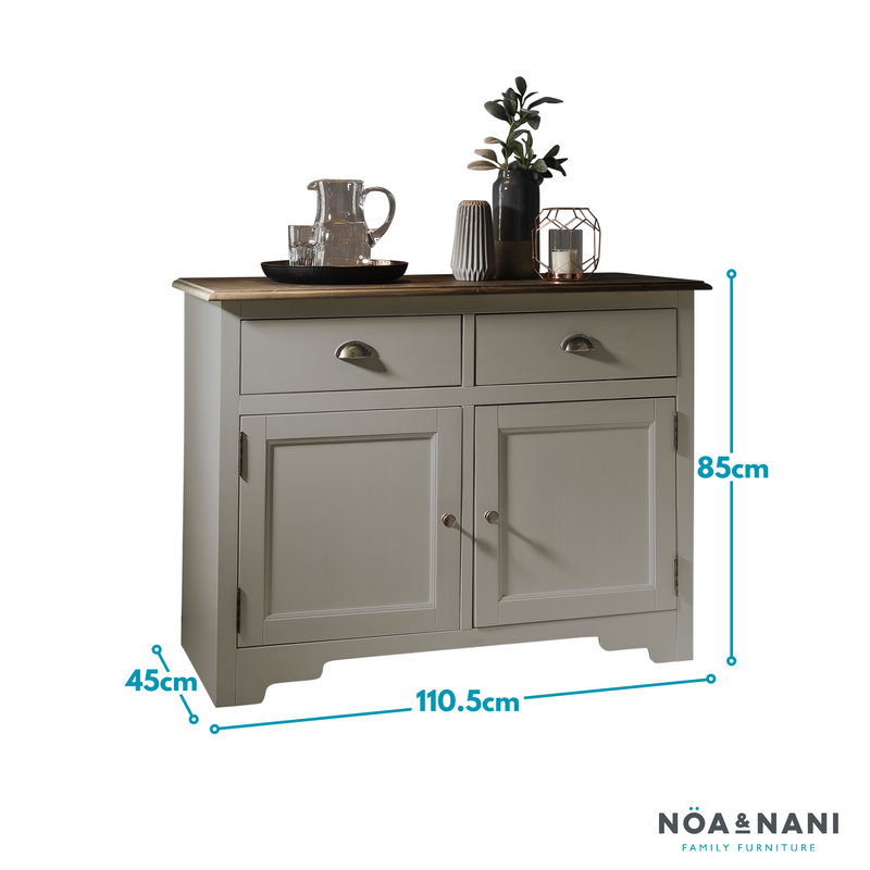 Canterbury Sideboard Cupboard 2 Drawer Cabinet Finished in Silk Grey and Dark Pine