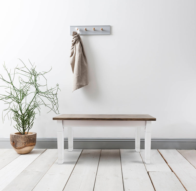 Canterbury Hallway Bench Entryway Medium in White and Dark Pine