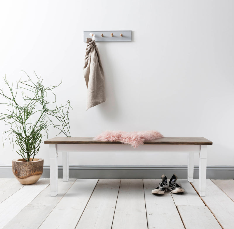 Canterbury Hallway Bench Entryway in White and Dark Pine