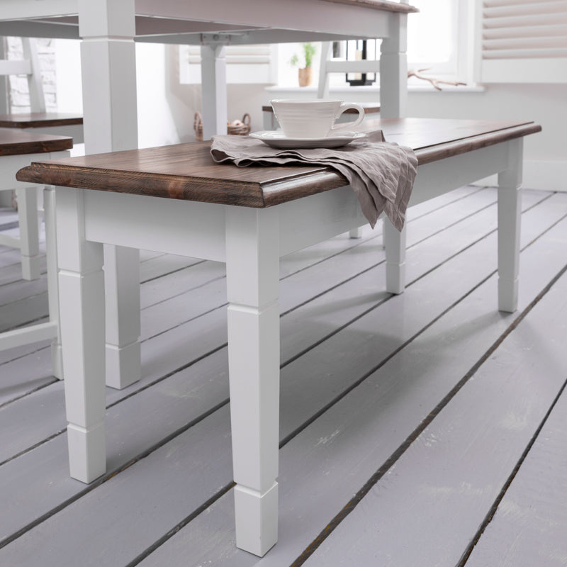 Canterbury Hallway Bench Entryway Medium in White and Dark Pine