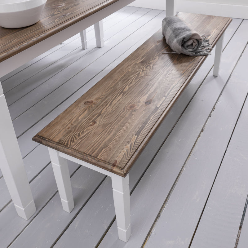 Canterbury 180cm Dining Table, 2 Benches & 2 Extensions in White & Dark Pine