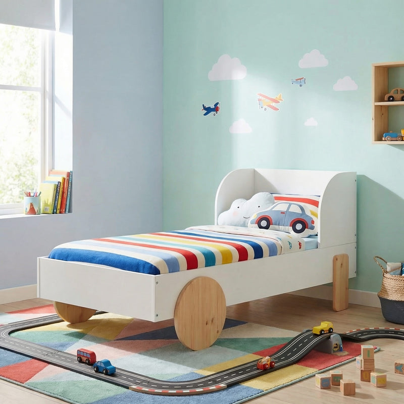Jonas Toddler Car Bed in White & Natural Pine