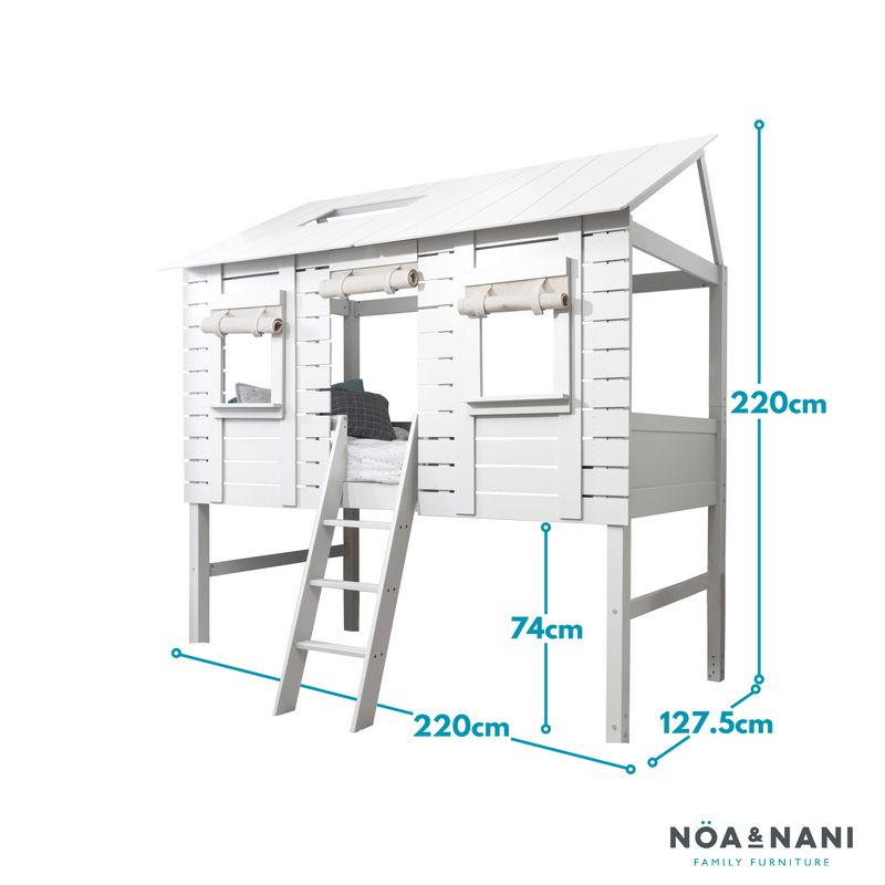 Christopher Treehouse Midsleeper Bed with Sleepover Underbed & Hans Window in Classic White