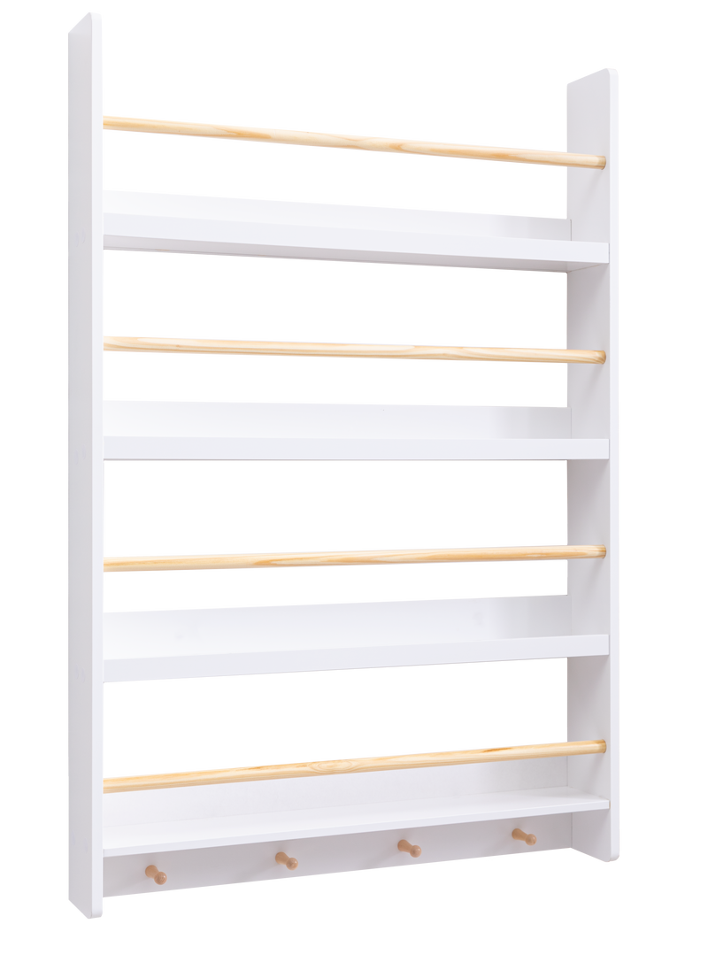 Elene Display Wide & Large Shelf Bookcase Wall Mounted & 4 Coathooks