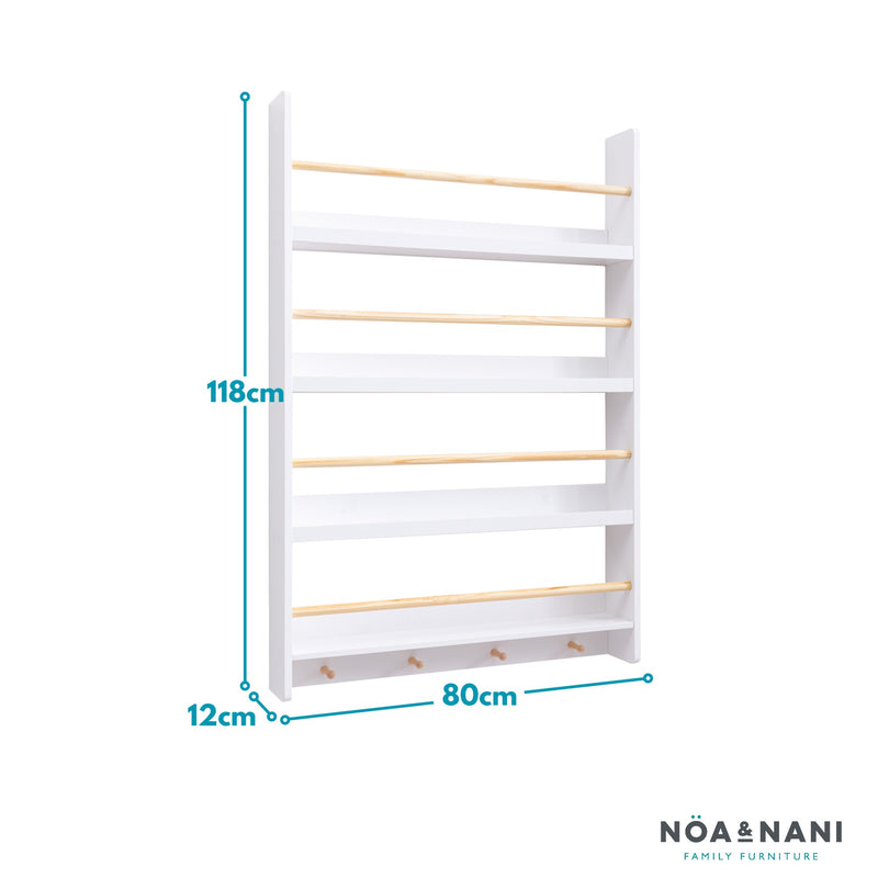 Elene Display Wide & Large Shelf Bookcase Wall Mounted & 4 Coathooks