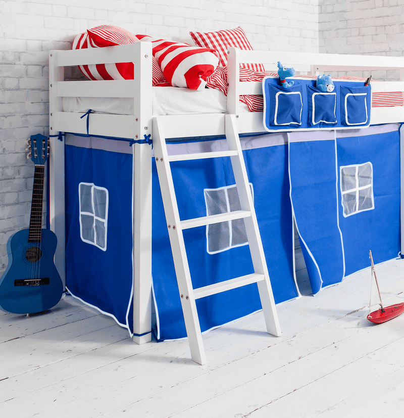 Ontario Cabin Bed Midsleeper Shorty with Blue Tent in Classic White