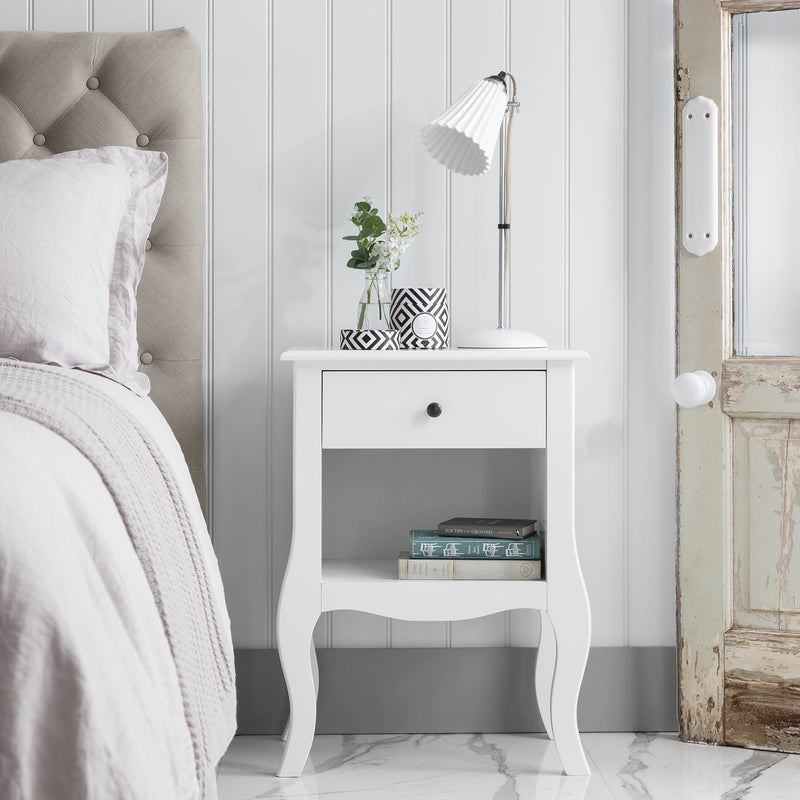 Camille Bedside Table 1 Drawer in Classic White